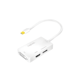 CABLU video LOGILINK, adaptor mini DisplayPort (T) 1.2 la HDMI (M) + DVI (M) + DisplayPort (M), 0.15m, rezolutie maxima 4K UHD (3840 x 2160) la 60 Hz, conectori auriti, plastic, triplu ecranaj, alb, 