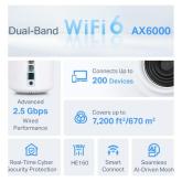 TP-Link AX6000 whole home mesh Wi-Fi 6 System, Deco X80(3-pack); Dual- Band, Standarde Wireless: IEEE 802.11ax/ac/n/a 5 GHz, IEEE 802.11ax/n/b/g 2.4 GHz, viteza wireless: 5 GHz: 4804 Mbps, 2.4 GHz: 1148 Mbps, Locuințe cu 4-7+ camere, 4×4 MU-MIMO, interfat