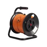 Derulator cu tambur Bachmann, 4prize, 50m, fisa Schuko dreapta ,protectii: suprasarcina, contact, termica, culoare portocalie