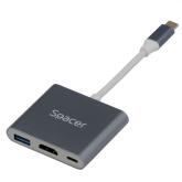 DOCKING Station Spacer universal 3 in 1, conectare Type-C USB 3.1, USB 3.0 x 1, porturi video HDMI x 1, suporta pana la 4K (30Hz),PD 3.0 pana la 87W, Gri, 
