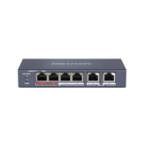 Switch Hikvision DS-3E0106P-E-M, Switching capacity 1.6 Gbps, 4 x 10/100Mbps PoE ports, and and 2 × 10/100Mbps RJ45 ports, MAC address table 4 K, PoE power budget 35 W, Internal cache 768 Kbits, 6 KV surge protection for PoE ports, Up to 300 m long-range 