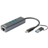 ADAPTOR RETEA D-LINK, extern, USB-C, port RJ-45 Gigabit, 3 x USB SuperSpeed 3.0 port, adaptor USB-A inclus 