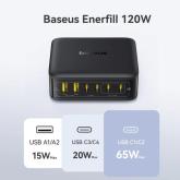 INCARCATOR retea Baseus EnerFill FH21, Quick Charge 120W, 4 x USB Type-C, 2 x USB, negru 