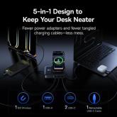 INCARCATOR retea Baseus Nomos NH21 5-in-1, 160W, Qi2 Wireless, 1 x USB, 3 x USB Type-C, cablu retractabil USB Type-C, negru 