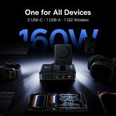 INCARCATOR retea Baseus Nomos NH21 5-in-1, 160W, Qi2 Wireless, 1 x USB, 3 x USB Type-C, cablu retractabil USB Type-C, negru 