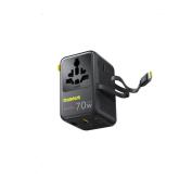 INCARCATOR retea Baseus EnerCore CG11, 70W, adaptor universal de retea, 2 x AC, 2 x USB, 2 x USB Type-C, cablu retractabil USB Type-C, negru 