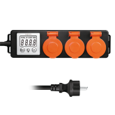PRELUNGITOR LOGILINK, Schuko x 3, cablu 3G 1.5mm2, 230 V/16 A, 50 Hz, max. 3500 W, contor cost energetic, LCD, 3 butoane operare, IP44, de exterior, 1.4m, negru-portocaliu, 