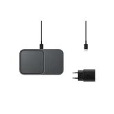 Wireless Charger Duo 15W Super Fast Wireless Charge; Travel Adapter 25W Super Fast Charge; USB-C to USB-C Cable, 1m; Black 