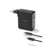 Alimentator retea Aukey, PA-B7O BK, 140W, fast charge, 2 x USB-C, 1 x USB-A, negru, 