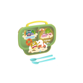 Farfurie compartimentata cu capac si lingurita si furculita, galbena, U-Grow