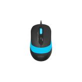 MOUSE A4tech, PC sau NB, cu fir, USB, optic, 1600 dpi, butoane/scroll 4/1, buton selectare viteza, negru / albastru, 