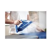 Fier de calcat TEFAL EasyGliss Plus FV5735E0, 2500W, 220g/min, Easygliss Plus , Durilium AirGlide, sistem anticalcar, functie calcare verticala, Auto OFF, Autosteam, alb&albastru