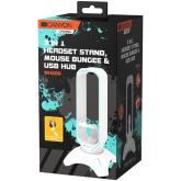 Gaming 3 in 1 Headset stand, Bungee and USB 2.0 hub, 2 USB hub, 1.5m standard USB to USB 5mm PVC cable, Weighted design with non-slip grip, Touch switch to control LED light, Pearl white, size:126*126*251mm, 383g