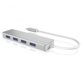 HUB extern Icy Box, porturi USB: USB 3.0 x 4, conectare prin USB Type-C, cablu 0.20m, aluminiu, alb, 