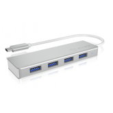 HUB extern Icy Box, porturi USB: USB 3.0 x 4, conectare prin USB Type-C, cablu 0.20m, aluminiu, alb, 