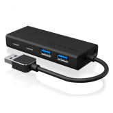 HUB extern Icy Box, porturi USB: USB 3.0 x 2, USB-C x 2, conectare prin USB, cablu 0.10m, plastic, negru, 
