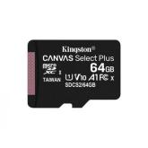 MicroSD Kingston, 64GB, Select Plus, Clasa 10 UHS-I Performance, R: 100 MB/s