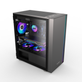 CARCASA PCCOOLER, Middle Tower, mATX, ITX, fara sursa, sticla securizata, 1 ventilator inclus ARGB, negru, USB 3.2 gen 1 x 1, USB 2.0 x 2, mic, audio, 