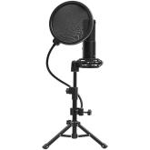 LORGAR Gaming Microphones, Black, USB condenser microphone with tripod stand, pop filter, including 1 microphone, 1 Height metal tripod, 1 plastic shock mount, 1 windscreen cap, 1,2m metel type-C USB cable, 1 pop filter, 154.6x56.1mm