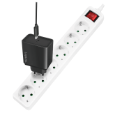 PRELUNGITOR LOGILINK, Schuko x 6, cablu 3G 1.5mm2, 230 V/16 A, 50 Hz, max. 3500 W, buton intrerupator iluminat, IP20, 1.5m, alb, 