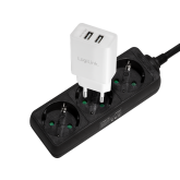 PRELUNGITOR LOGILINK, Schuko x 3, cablu 3G 1.5mm2, 230 V/16 A, 50 Hz, max. 3500 W, IP20, 1.5m, negru, 