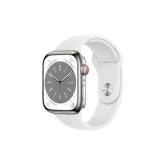 Apple Watch S8 Cellular 41mm Silver Stainless Steel Case with White Sport Band - Regular