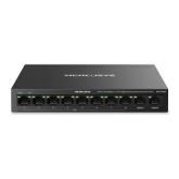 Switch desktop Mercusys 8-Port 10/100 Mbps + 2-Port Gigabit Desktop Switch with 8-Port PoE+, IEEE 802.3x Flow Control, 5.6 Gbps, dimensiuni 6.7 × 3.9 × 1.1 in (171 × 98 × 27 mm)