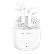 Casca Vention, wireless, tip butoni, utilizare smartphone, Bluetooth 5.3, microfon pe casca, USB Type-C, acumulator charging case 300mAh,  pana la 22 ore, alb, 