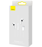 CASTI Baseus Encok C17, pt smartphone, control volum + microfon pe fir, conectare prin cablu USB Type-C, lungime cablu 1.1m, alb 