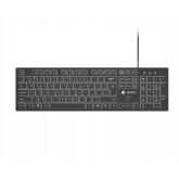 Tastatura Natec cu fir Herring Slim, membrana, iluminare alb taste, lungime cablu 150cm, 105 taste, layout ANSI-ISO, negru