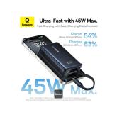POWER BANK Baseus PicoGo, display, capacitate 10000mAh, 45W, cablu integrat USB Type-C, 1 x USB Type-C, 1 x USB, total 5V/3A, negru, 