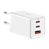 INCARCATOR retea Baseus, GaN5 Pro Fast Charger 65W, 2 x USB Type-C 5V/3A, 1 x USB 5V/3A, cablu fast charging Type-C la Type-C 1m inclus, alb 