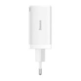 INCARCATOR retea Baseus, GaN5 Pro Fast Charger 65W, 2 x USB Type-C 5V/3A, 1 x USB 5V/3A, cablu fast charging Type-C la Type-C 1m inclus, alb 