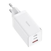 INCARCATOR retea Baseus, GaN5 Pro Fast Charger 65W, 2 x USB Type-C 5V/3A, 1 x USB 5V/3A, cablu fast charging Type-C la Type-C 1m inclus, alb 