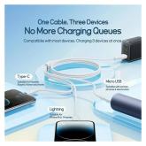 CABLU alimentare si date Baseus Ultra-Fast One-for-three Retractable, pt smartphone,USB  la Micro-USB+Lightning+USB Type-C 3.5A, 1.3m, alb 