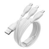 CABLU alimentare si date Baseus Ultra-Fast One-for-three Retractable, pt smartphone,USB  la Micro-USB+Lightning+USB Type-C 3.5A, 1.3m, alb 