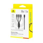 CABLU alimentare si date Baseus One-for-three, Fast Charging Data Cable pt. smartphone, USB Type-C la 1 x USB Type-C, 1 x micro USB, 1 x Iphone Lightning, 100W, 1.5m, negru 