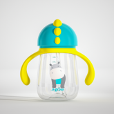 Pachet 3 in 1 cana 260 ml tritan cu 3 accesorii diferite pentru baut : tetina biberon, cioc , pai, blue, U-Grow