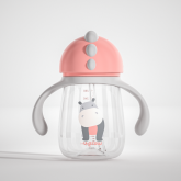 Pachet 3 in 1 cana 260 ml tritan cu 3 accesorii diferite pentru baut : tetina biberon, cioc , pai, dark pink, U-Grow