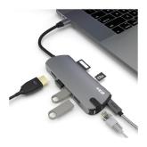 Port replicator USB-C PRO: 3x USB 3.0 (transfer de date de pana la 5Gbps) / 1x USB-C (transfer de date de pana la 5Gbps)/ 1x microSD/ 1x Gigabit ethernet(RJ45), culoare gri spatial
