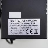 UPS PNI SafePC E650VA, putere 390W, 1.8A, iesire 2 x 230V, ecran LCD acumulator 7.2A inclus, Capacitate: 12V/7Ah, Timp backup: 8 minute (utilizare la jumatate din capacitate), durata reincarcare: 8h, Dimensiuni: 295 x 135 x 90 mm / 4.6 kg.