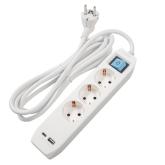 PRELUNGITOR SPACER, Schuko x 3, conectare prin Schuko (T),Type-C x1,  USB x 1, 3.1A,  cablu 1.8m, 16 A, max. 3500W, protectie copii, Intrerupator, Gri, 