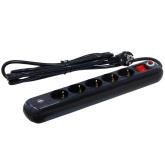 PRELUNGITOR SPACER, Schuko x 5, conectare prin Schuko (T), USB x 2, cablu 3 m, 16 A, max. 3500W, protectie supratensiune, negru, 