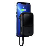 POWER BANK Baseus Qpow Pro Digital Display, 20000mAh, 20W, 1 x cablu integrat Iphone Lightning output, 1 x USB, 1 x USB Type-C, negru, 