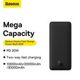 POWER BANK Baseus Airpow, capacitate 30000mAh, 20W, 2 x USB Type-C, 1 x USB, total 5V/3A, include cablu USB la USB Type-C de 30 cm, negru, 