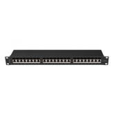 Patch panel 24 porturi 1U 19" Cat.6A FTP cu organizator cabluri, ecranat, negru