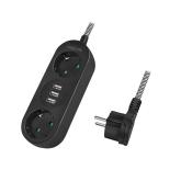 PRELUNGITOR LOGILINK, Schuko x 2, conectare prin Schuko (T), USB x 3, cablu 1.5 m, 16 A, fara protectie, negru, 