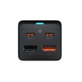 INCARCATOR RETEA Baseus GaN3 Pro Powerstrip, Quick Charge 65W, 1 x AC, 2 x USB Type-C Output 5V/3A, 2 x USB, include cablu USB Type-C la USB Type-C 100W lungime 1m, negru 