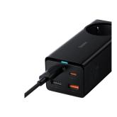 INCARCATOR RETEA Baseus GaN3 Pro Powerstrip, Quick Charge 65W, 1 x AC, 2 x USB Type-C Output 5V/3A, 2 x USB, include cablu USB Type-C la USB Type-C 100W lungime 1m, negru 