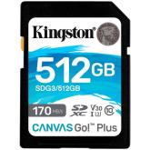 Kingston 512GB SDXC Canvas Go Plus 170R C10 UHS-I U3 V30, EAN: 740617301571